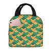 Green Geometric Pattern Lunch Bag Waterproof Insulated Canvas Cooler Bag Thermal Cold Food Picnic Travel Tote for Women Children
