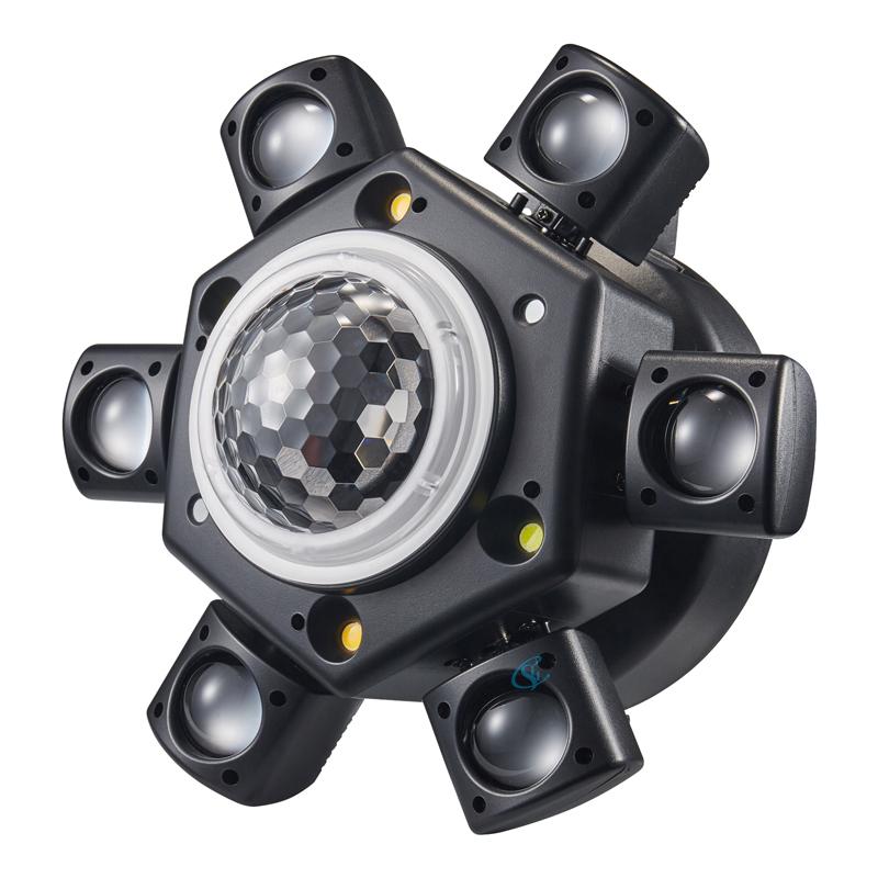 

Светодиодная вращающаяся голова с 6 лучами RGBW 4 в 1, светильник-диско-шар для вечеринок, сценический эффект, стробоскоп, DMX512, пульт дистанционного управления для диджея, бара UK Plug чёрный