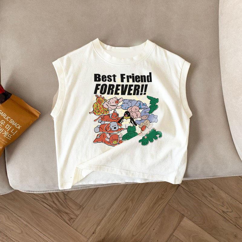 Summer Kids Cotton Cartoon Vest Boys Girls Thin Round Neck Sleeveless Top Baby Toddler Breathable Undershirt 80