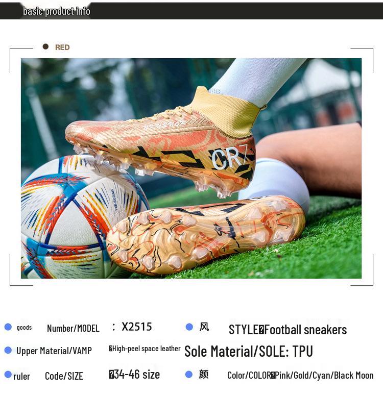 Unisex High-Top Football Shoes for Artificial Turf with Long Spikes, Suitable for Students and Adults, Ideal for Training and Matches.