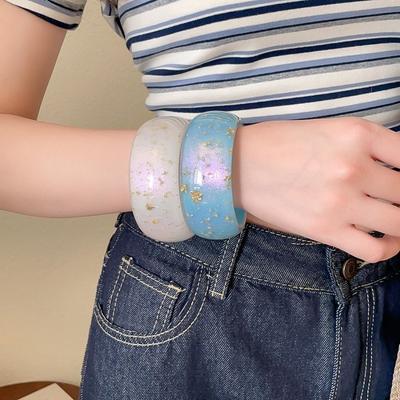 Circle Geometric Women Wide Bracelet Smudging Retro Hand Ring Fashion Aurora Dopamine Bangle  Girls