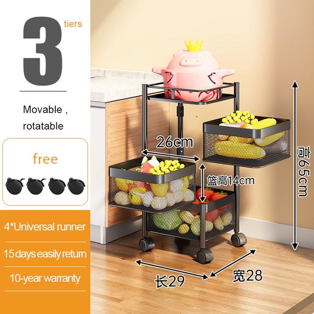 Kitchen Storage Shelf Multi-Layer Movable Fruit Vegetable Snack Stand Rotating Kitchen Storage Rack Large-capacity Shelf