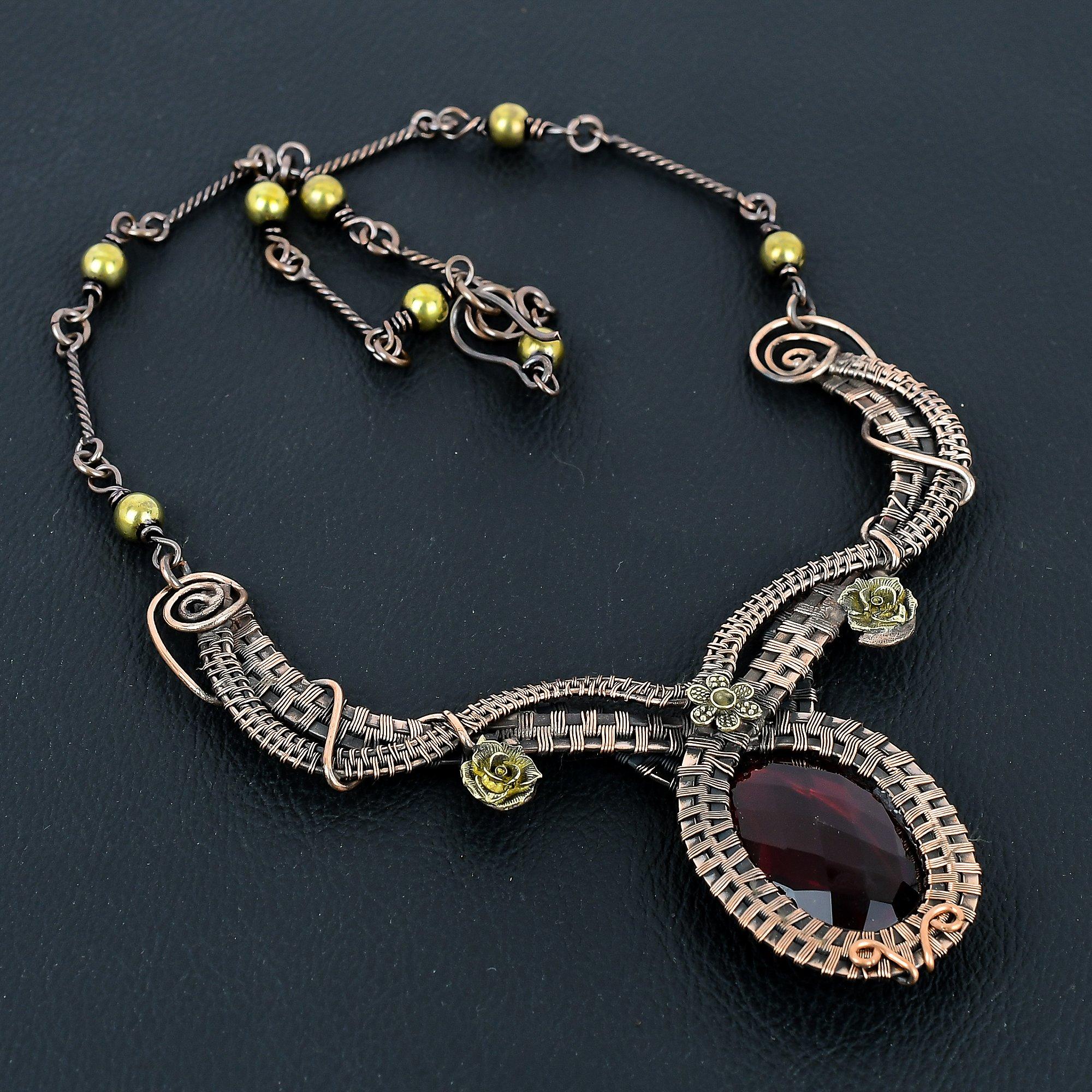 

Faceted Red Garnet Necklace Handmade Jewelry, 999 Copper Wire Wrapped Necklace Designer Gemstone Jewelry Adjustable Chain Necklace Gift For Mom