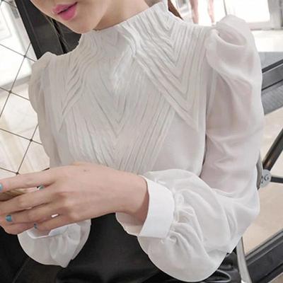 Nuova moda manica lunga colletto alto nero bianco chiffon camicetta camicia donna top J386