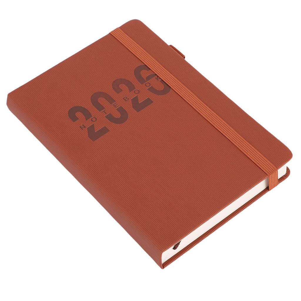 2026 Daily Planner 5.71x8.46in 200 Sheets 180 Degree Opening PU Leather Cover Hourly Appointment Book with Elastic Band