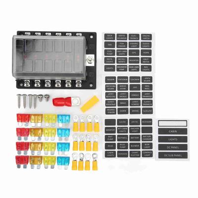 Portafusibles Universal 1 Entrada 12 Salidas Caja de Fusibles Eléctricos 10-32V con Indicadores LED de Advertencia para Coche Barco RV