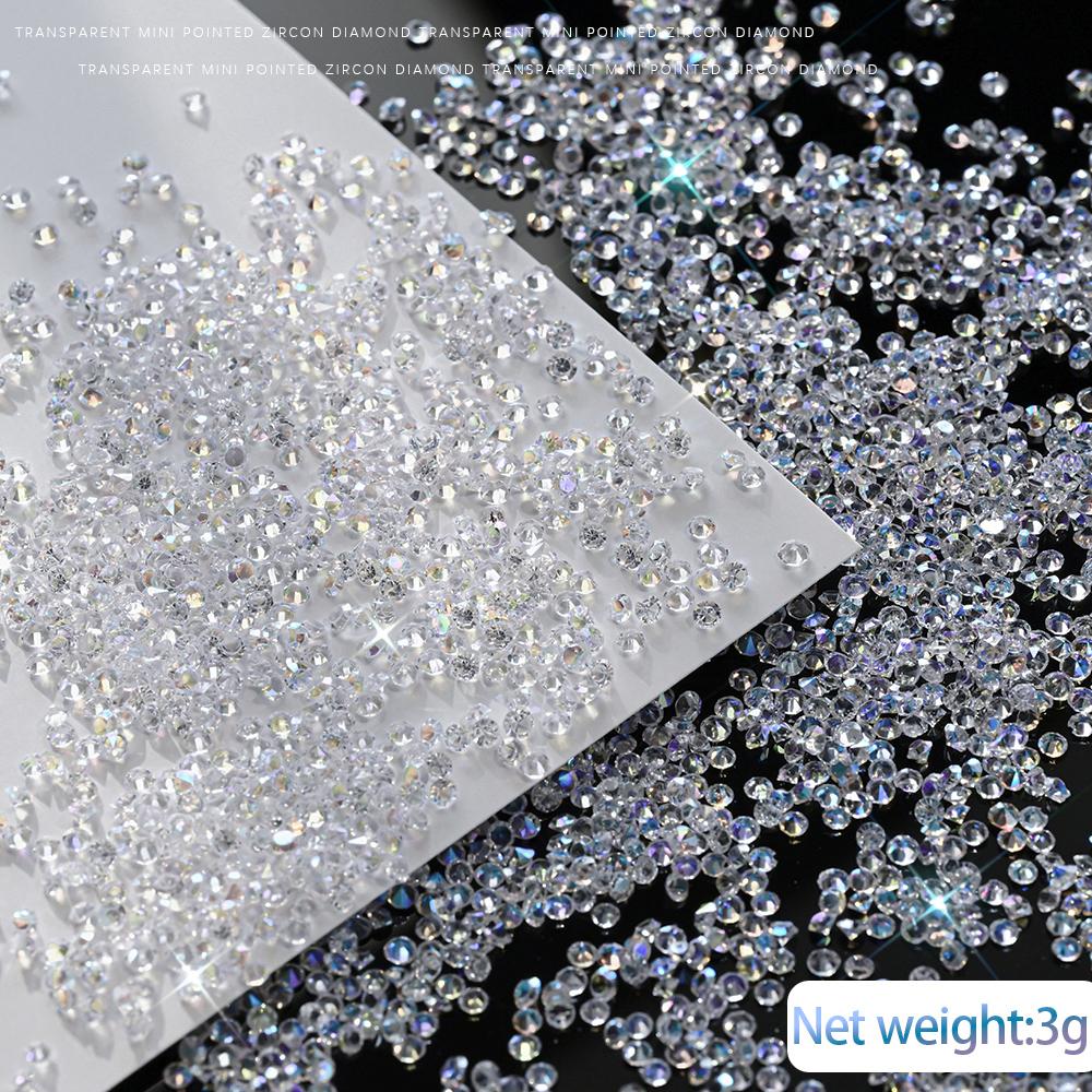 1.5mm Iridescent Micro Caviar Beads Nail Art Rhinestone 3D Clear AB Mini Pixie Crystals Gems Shiny Point-Bottom Glitter Decor *3
