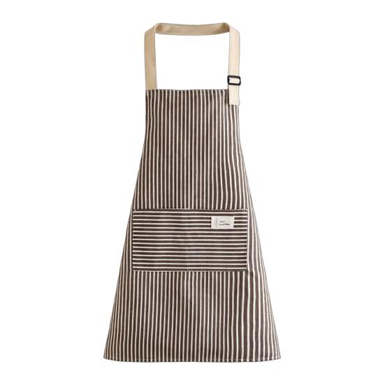 

Adjustable Bib Apron with Large Patch Pocket Cotton Linen Stripe Cooking Apron Breathable Oil-Resistant Kitchen Apron for Men Women