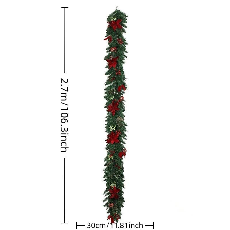 2.7m Artificial Christmas Garland Red Ball Berries Rattan Wreath For Front Door Xmas Tree Fireplaces Christmas Decoration