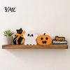 Rustic Farmhouse Halloween Table Decorations 3Pcs/Set Tiered Tray Decorations, Cute Ghost Pumpkin Black Cat Gift for Home Ornaments, Wooden