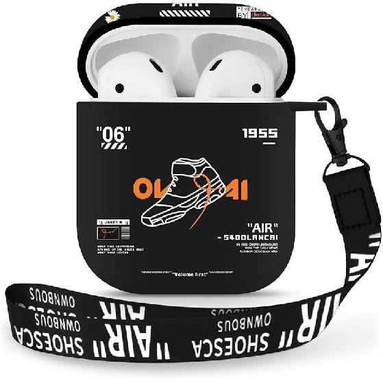 AirPods 1&2 Case Cover with Keychain for Apple AirPods 1st/2nd Generation, Rugged TPU Soft Protective Cover, Black Red