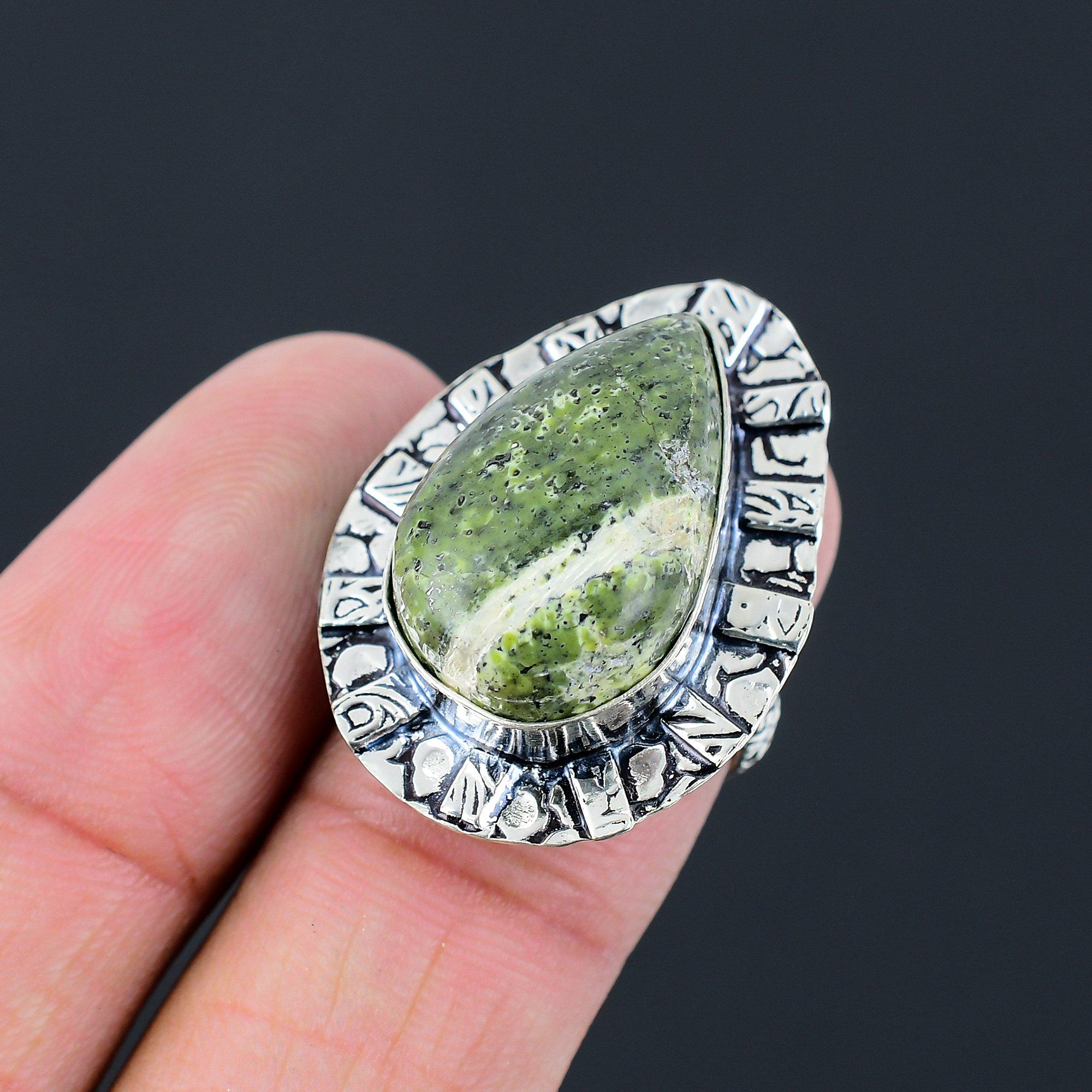 Sterling Silver Pear Natural Green Swiss Opal Stackable New Ring Jewelry US 6.5 6.5