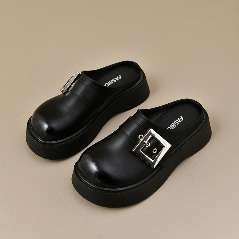 

Тапочки Boken на толстой подошве с одной педалью для женской верхней одежды, весна 2025, новые ретро-универсальные внутренние тапочки с увеличенным носком и головкой-мешком 40 чёрный