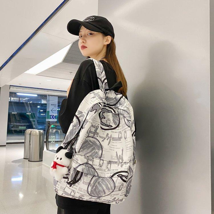Schoolbag Korean Version Japanese Ins Fashion Trend Schoolbag Male Trendy Brand Couple Graffiti Print Junior High School Student Backpack