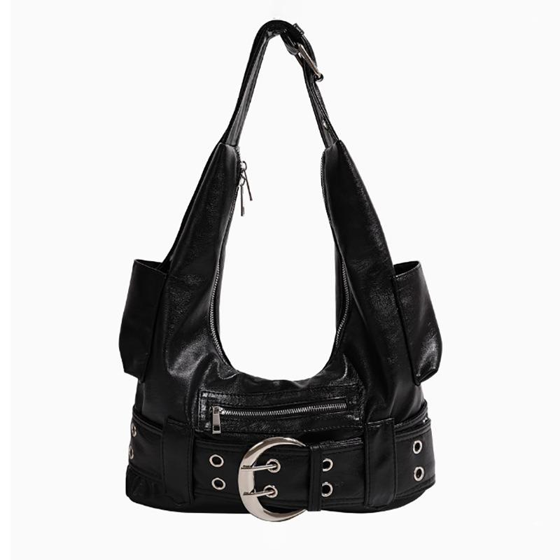 Spicy Girl Style Underarm Bag Retro Spicy Girl Underarm Bag 2025 New Large Capacity Commuter Single Shoulder Black Motorcycle Bag for Women