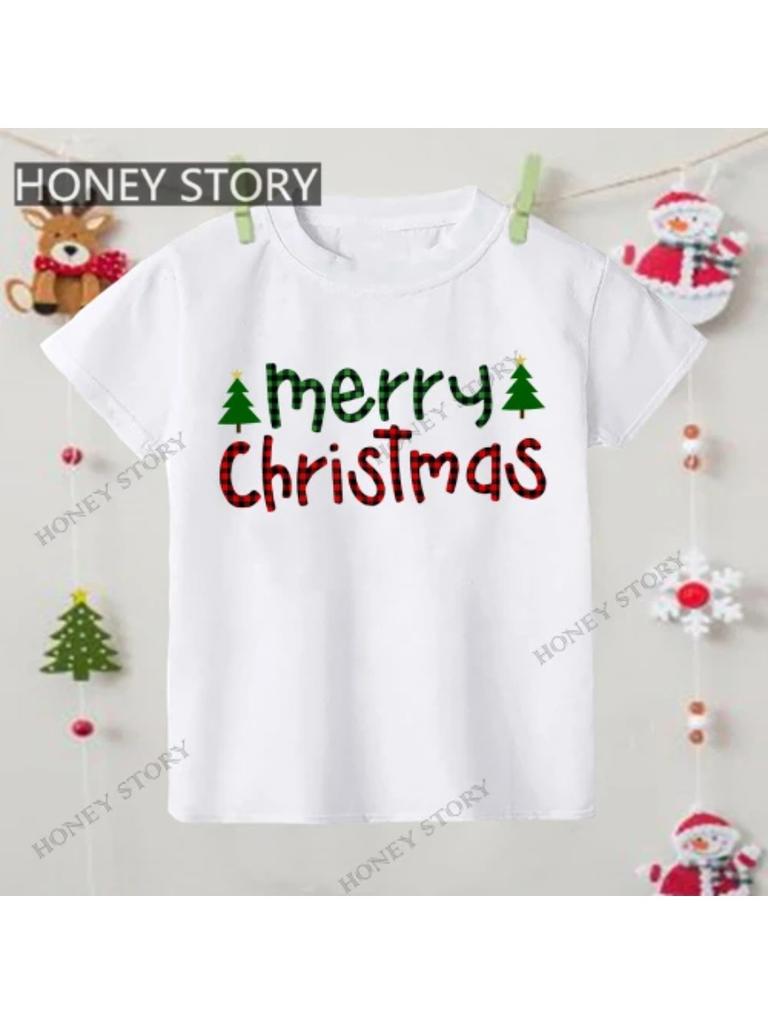 Merry Christmas T Shirt Christmas Christmas Snowman Pattern Children's Boys and Girls Short-sleeved T-shirt
