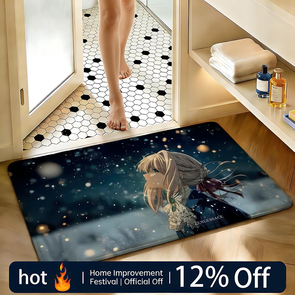 Soft Absorbent Non-Slip Rug Anime Violet Evergarden Floor Mat Home Decor Doormat Bedroom Floor Mat Shower Carpet