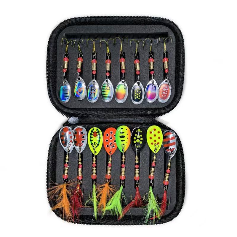 Metal Spinner Spoon Lure Kit Hard Bait Tackle with High-Strength Hooks for Bass Pike Trout Freshwater/Saltwater Fishing 16/10Pcs