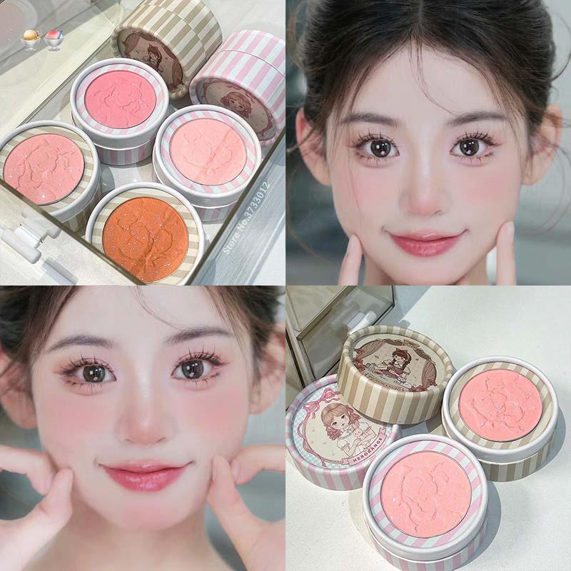 Three Dimensional Embossed Blush Fine Powder Monochrome Smooth Matte Shimmer Retro Pink Almonds Blusher Rouge Enhancing Makeup