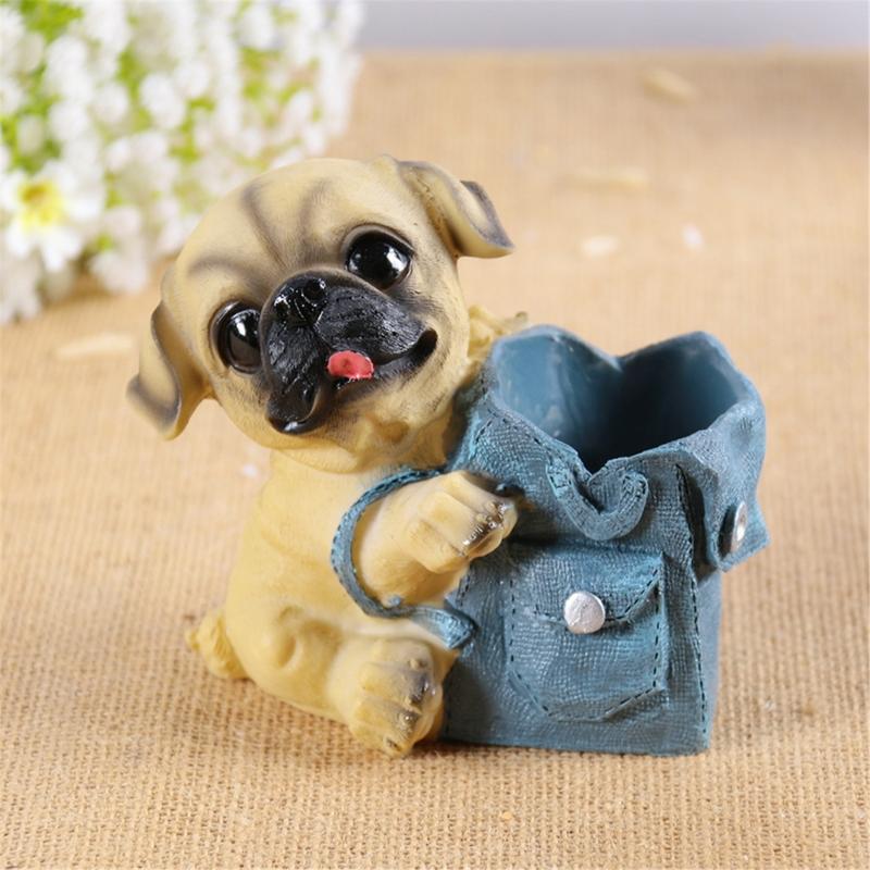 Dog Shape Pen Cup Resin Pencil Cup Desktop Pen Stand Makeup Brush Organizers Storage Box Table Ornament for Office Desk
