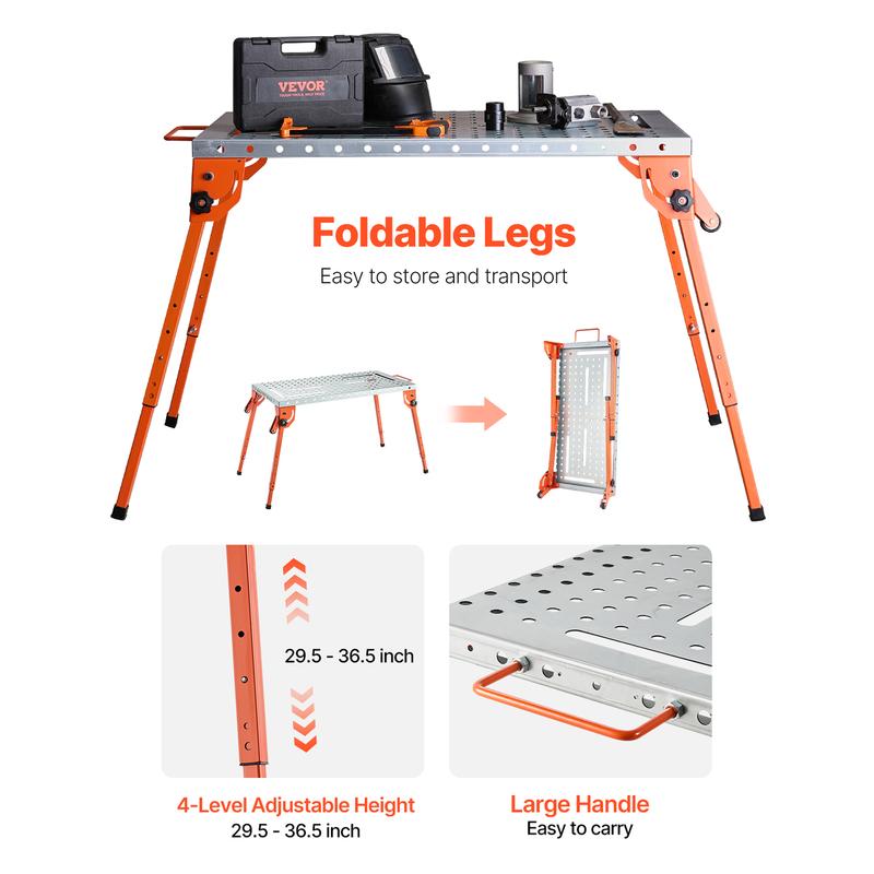 

SucceBuy Foldable Welding Table 500LBS Capacity Welding Table with 4-Level Adjustable Height Carbon Steel Work Bench for Repair