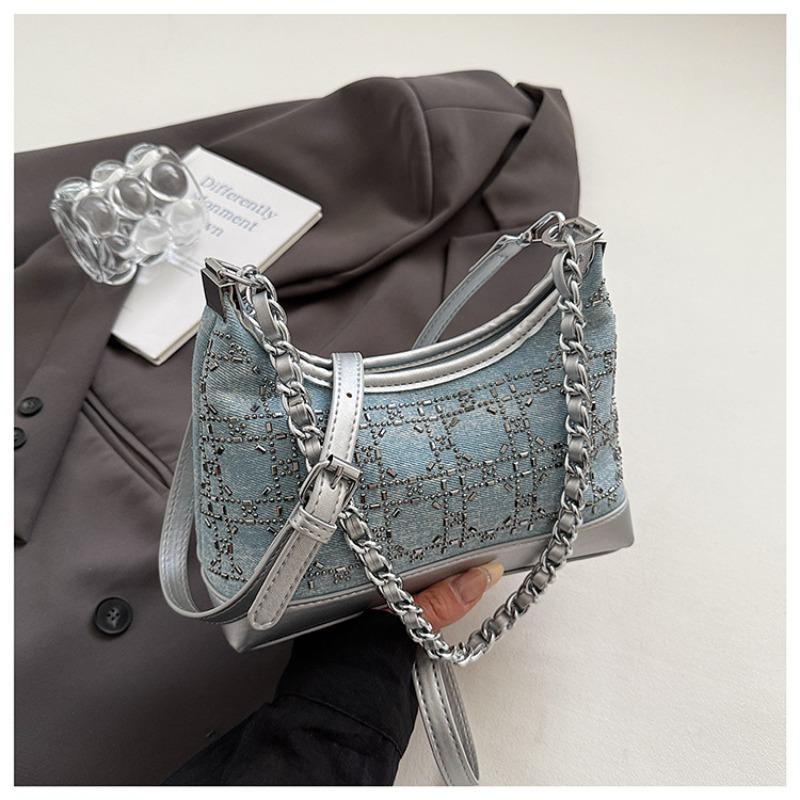 

Hand carry fashionable diamond-encrusted bag women s new temperament gypsy dumpling bag niche trend versatile messenger bag світло-синій колір
