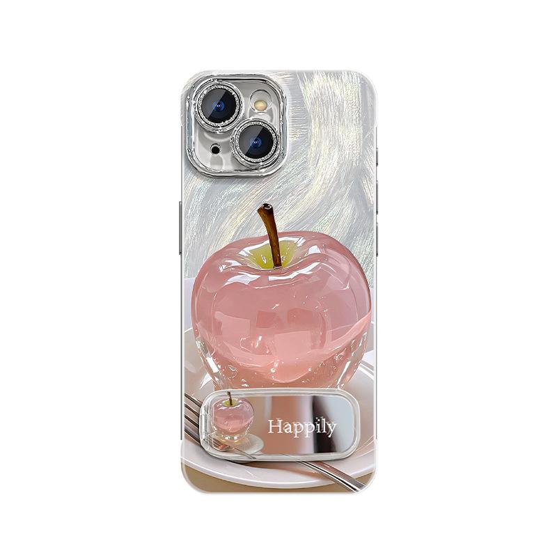 Crystal Apple Compatible with iPhone 16 Case, Xiaomi 15 Pro Mirror Stand, 13 Premium Feel, OPPO, Huawei X