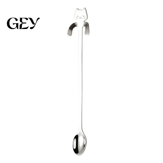 Dessert Stirring Spoon 304 Stainless Steel Coffee Spoon, Hanging Cat for Mugs Tall Cups, Long Eco-friendly Drink Stirrer Handle Tea Ideal Desserts