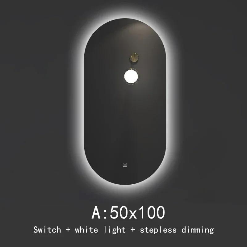 Smart Touch Screen Anti-fog Wall Hanging Bathroom White Light Led Lamp Mirror Oval Frameless Explosion-proof Bathroom Mirror