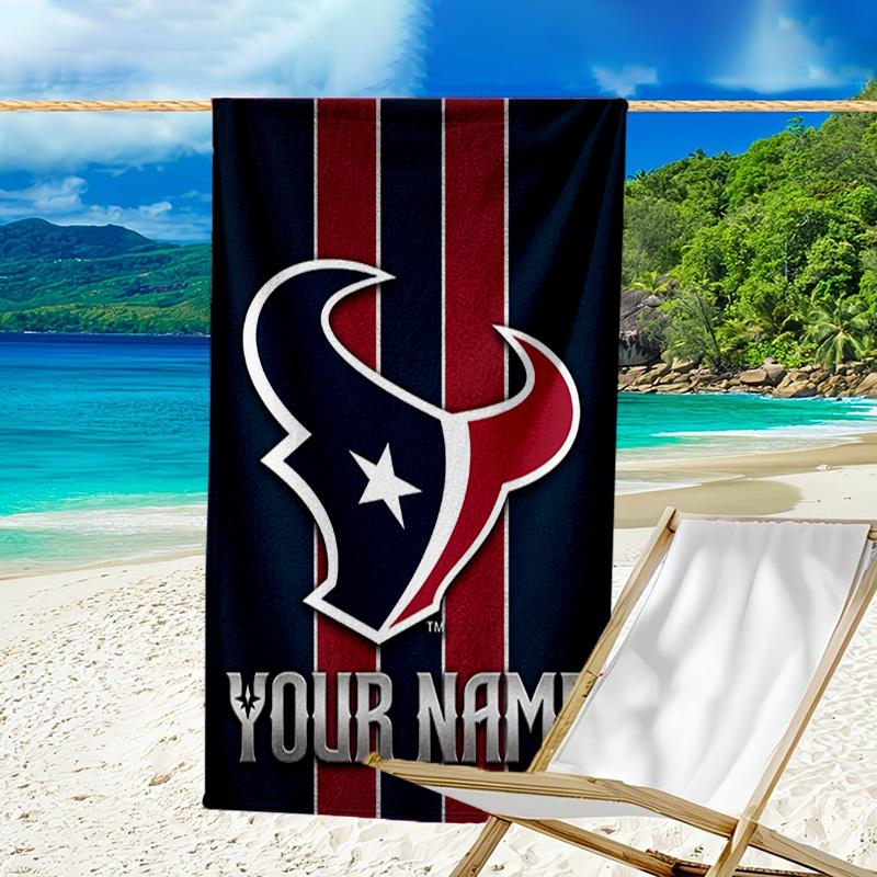 Custom Name Beach Towel Houston-Texans Artwork Beach Towel, Soft Microfiber, Gift for Her/Him, Birthday, for Pool, Beach, Travel, Fan Gifts