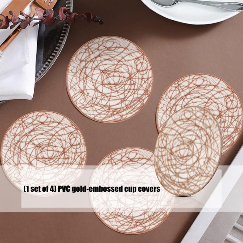 Set of 4 Durable PVC Drink Coasters Easy Cleaning Surfaces Unique Foils Accent Ideal for Homes Office Party Use