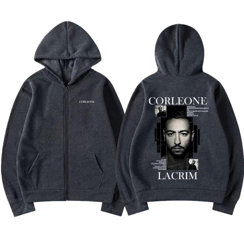 Rapper Lacrim Corleone Merch 2026 Zipper Hoodie Men Women Hip Hop Fashion Zip Up Jacket Male Casual Oversized Zip Up Sweatshirt