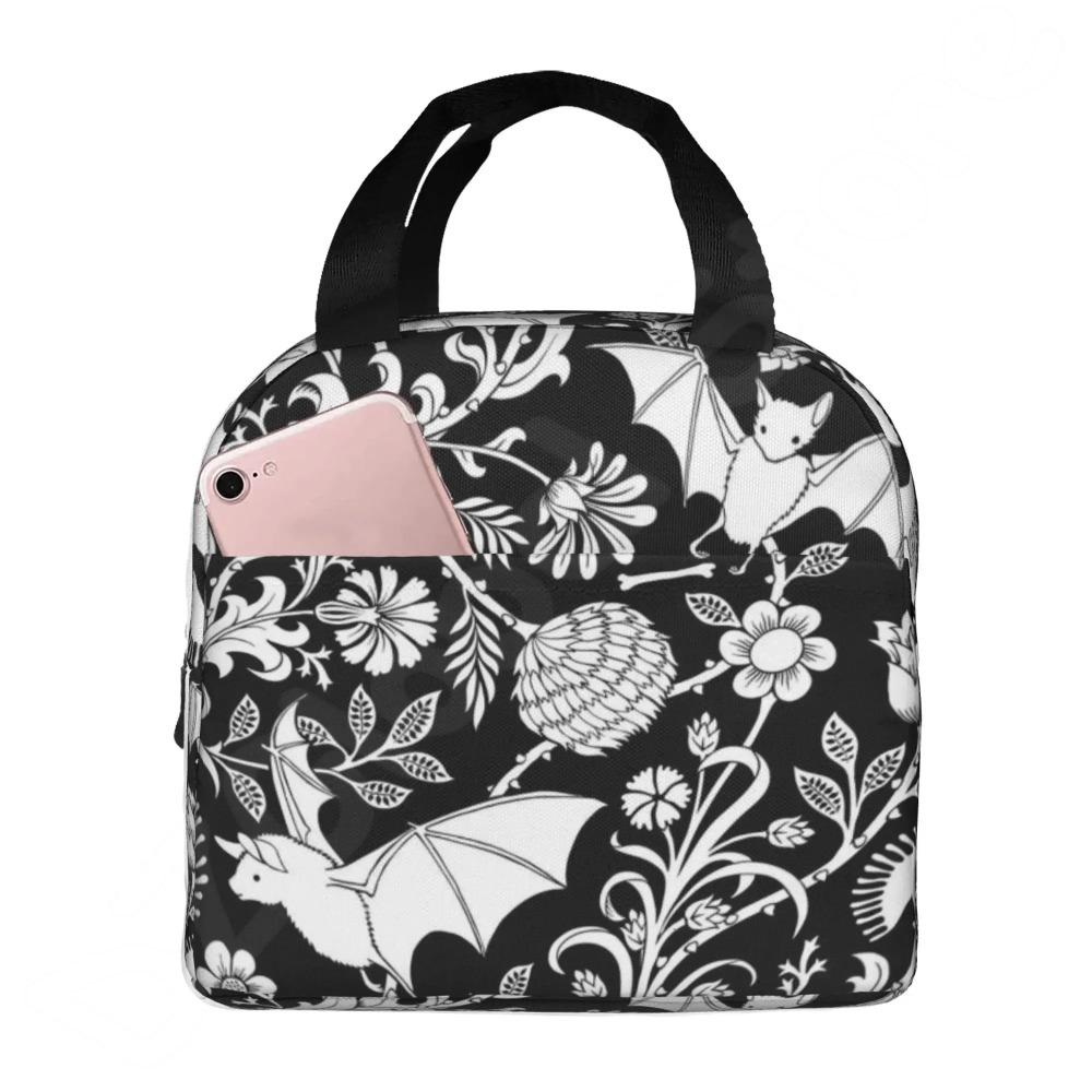 Geantă de prânz cu lilieci de Halloween, cutie de prânz reutilizabilă, impermeabilă, termică, tip geantă tote bento, recipient pentru prânz, geantă frigorifică pentru femei, geantă izolată