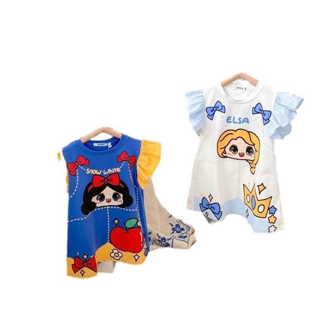 Girls Summer Princess Print Dress Baby Cute Flutter Sleeve T Shirt Dress