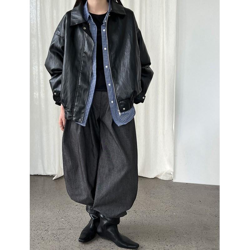 Johnature American Retro Fashion Motorcycle Jacket Womes Autumn Casual Loose Versatile PU Leather Jackets