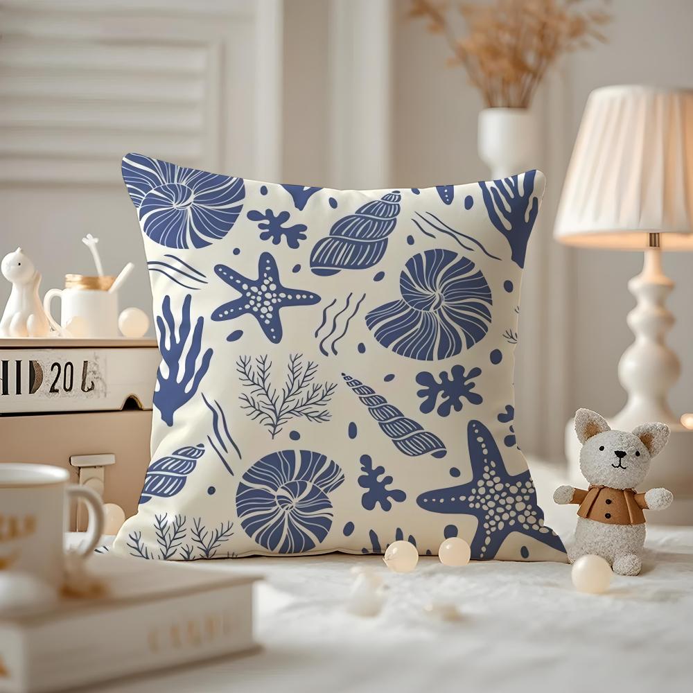 marine theme rudder anchor animals Cushion Cover Antidustmite Pillowcase Invisible zipper silky short plush Sofa cushion cover