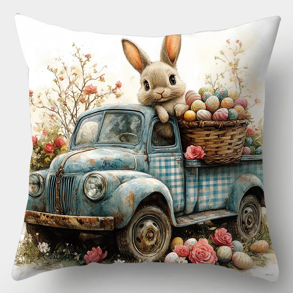 Easter Cartoon Printed Bunny Egg Pillowcase Home Sofa Cushion Cover Bedroom Bedside Pillow Cover