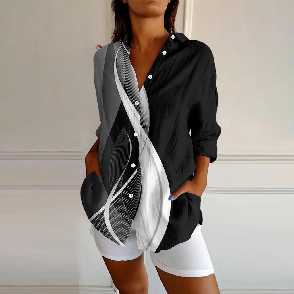 Womens Button Down Shirts Cotton Linen Long Sleeve Dress Shirts Casual Summer Tops Work Blouses