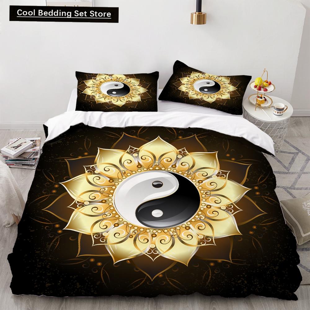 Yin Yang King Queen Duvet Cover Mandala Bohemian Bedding Set Retro Lotus Tai Chi Bagua Comforter Cover Chinoiserie Quilt Cover