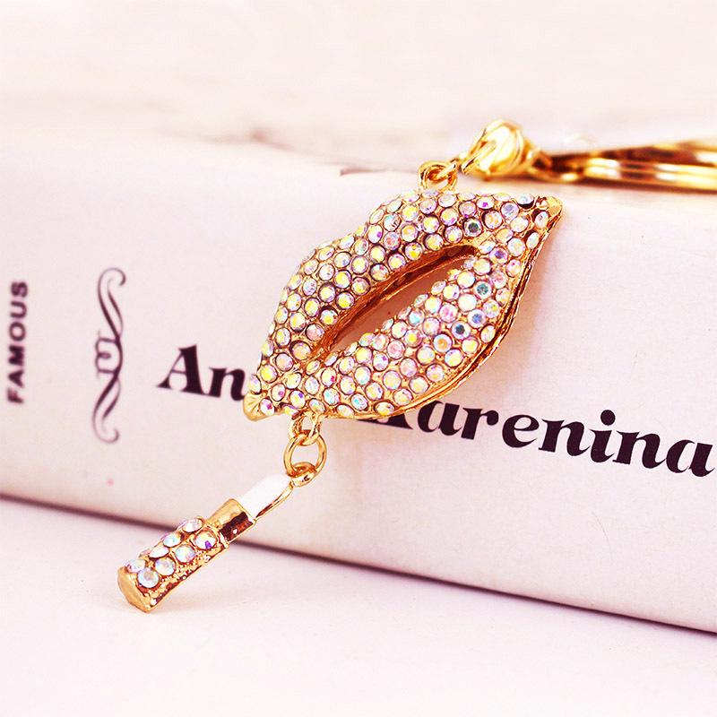 Chic Diamond Red Lips Keychain Pendant for Ladies' Bags