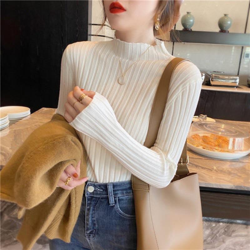 Pit Strip Half Turtleneck Bottom Shirt with Sweater Female Autumn and Winter White Chic Top Black Sweater
