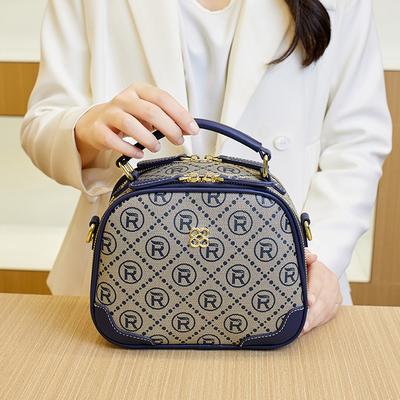 Vintage Printed Small Round Bag, Personalized Embroidery Letters, Fashion Messenger Bag, Versatile Large-capacity Shoulder Handbag