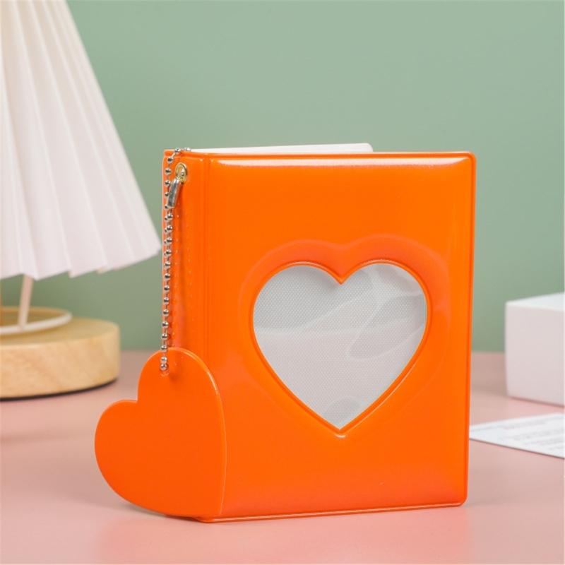 Stylish 3Inch Mini Photo Album with Heart Cutout PVC Cover and 32 Pocket Picture Binder Idol Photocard Collect Book