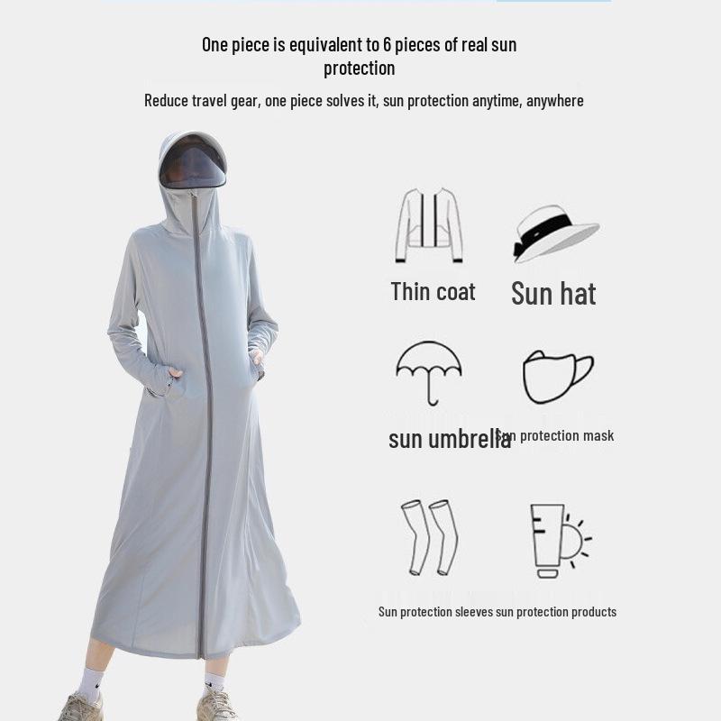 Women's Extra Long Breathable Ice Silk UV Protection Sunscreen Jacket - Casual Outdoor Style