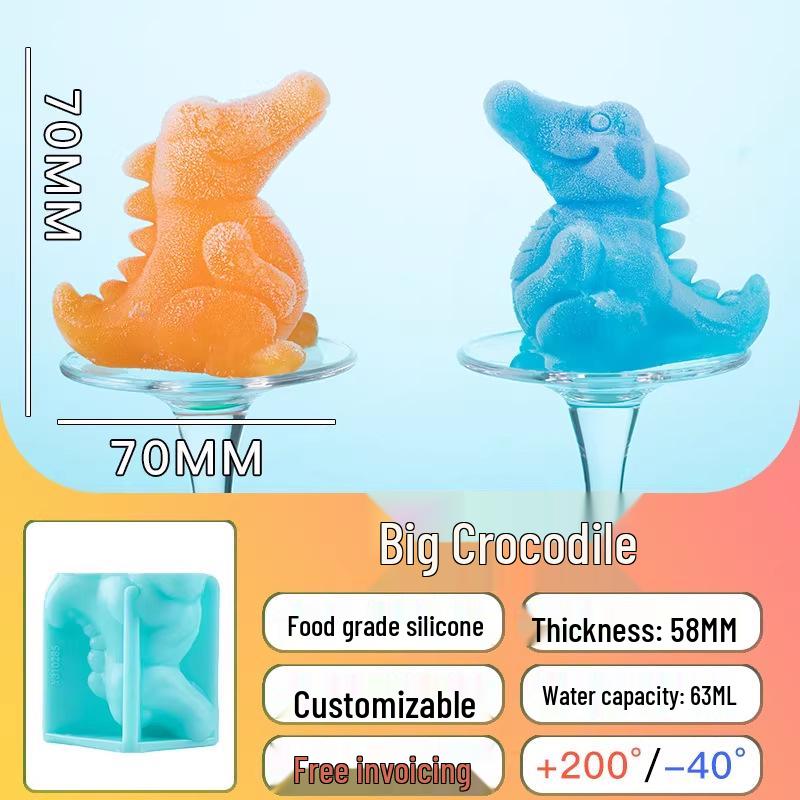 Crocodile-Shaped Silicone Ice Cube Tray for Whiskey – Large, Food-Grade, Cartoon Design