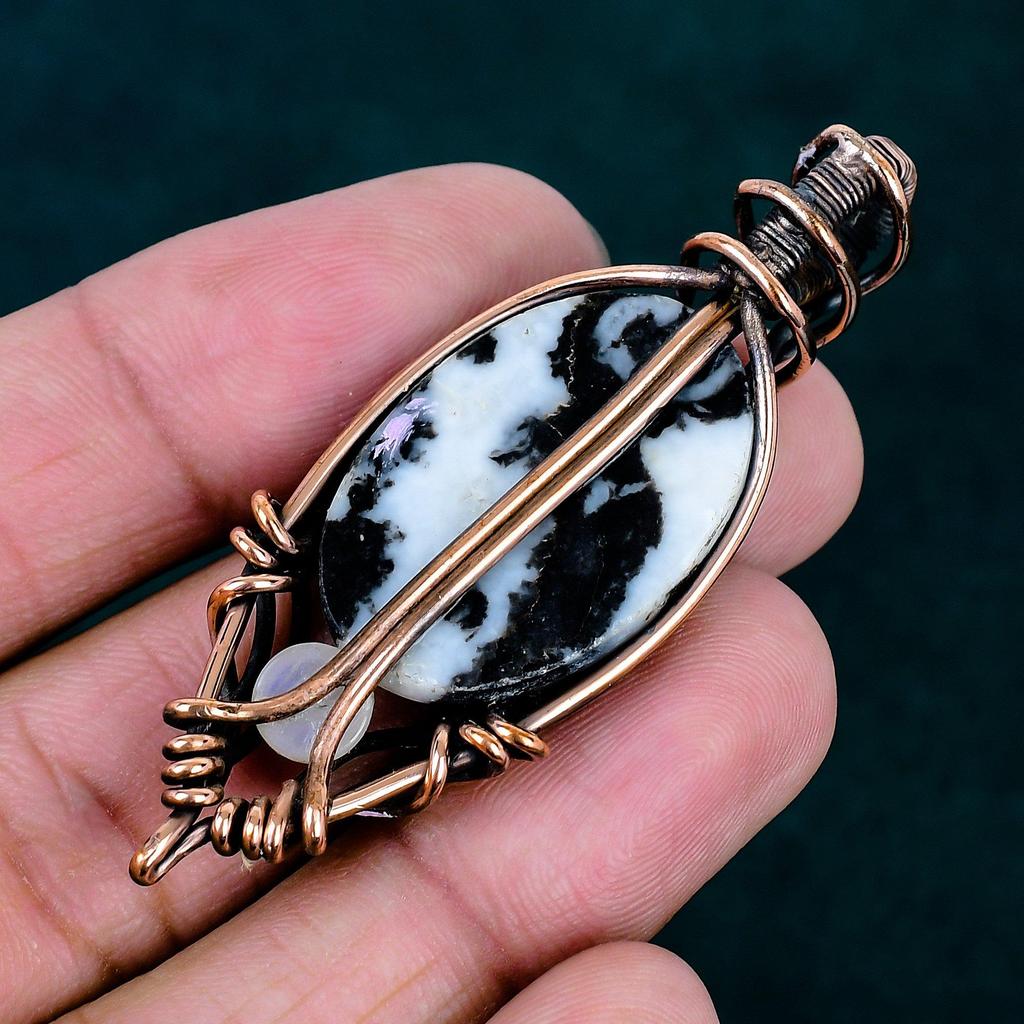 White Buffalo Turquoise Copper Pendant Real Gemstone Jewelry Rainbow Moonstone Pendant Copper Wire Wrapped Jewelry Handmade Pendant for Gift