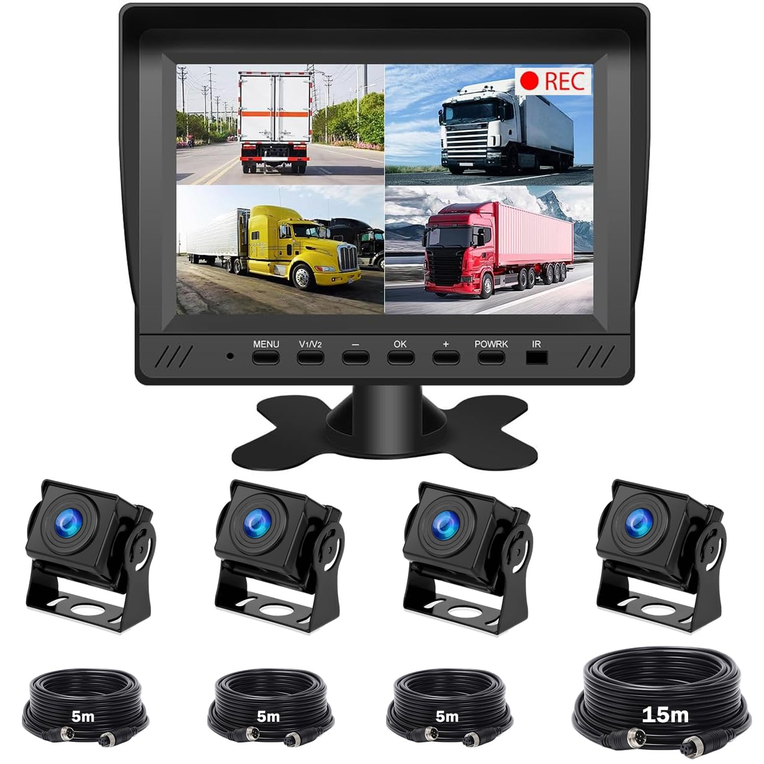 

Монитор камеры заднего вида IPS Задний ход Оборудован 4 AHD Широкий IP68 Водонепроницаемый и пыленепроницаемый Петля передней стороны Автоматическая привязка Разделенный экран Направляющая