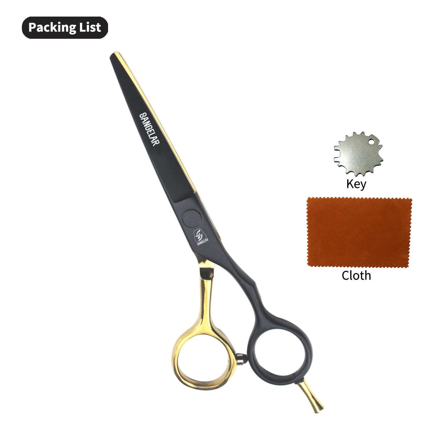

Ножницы для волос Sangelar 5,5 дюймов, черно-золотые, инструмент для стрижки челки у девочек, инструмент для укладки шерсти домашних животных, ремонт волос на лице домашних животных Straight Scissors золотой/чёрный