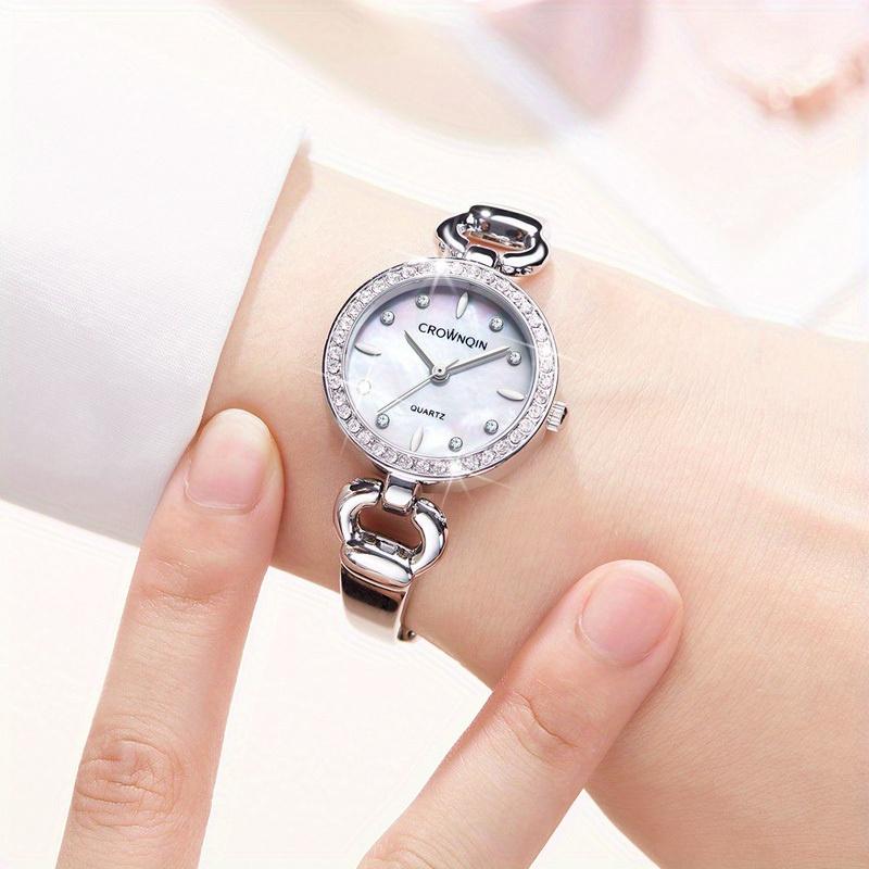

Роскошные женские кварцевые часы, деловая мода, повседневные круглые кварцевые часы со стразами, подарок для друзей, семьи белый
