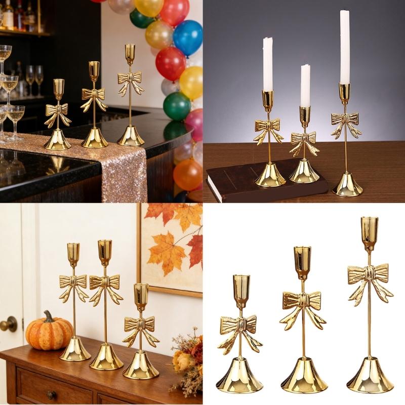 Christmas Bows Candlestick Holders Iron Metal Taper Candle Holders Decorative Candle Stands for Wedding,Home Decorations